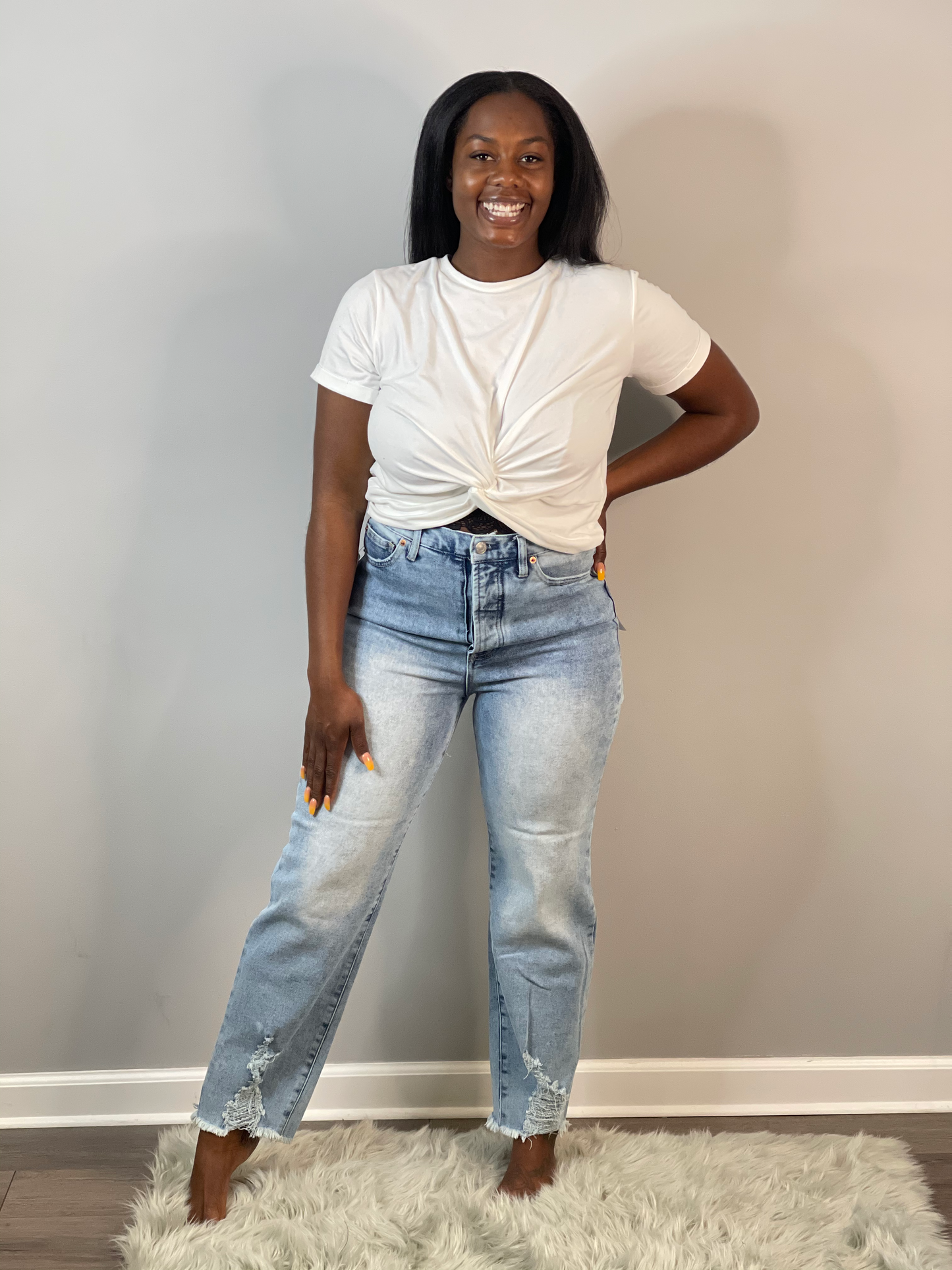 Light Wash Straight Leg Mom Denim