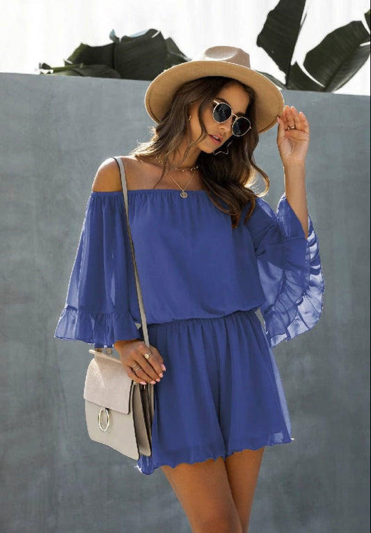 Loose sleeve romper-blue